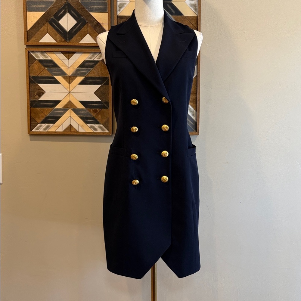 Ralph Lauren Navy Sleeveless Double-Breasted Mini Dress with Gold Buttons